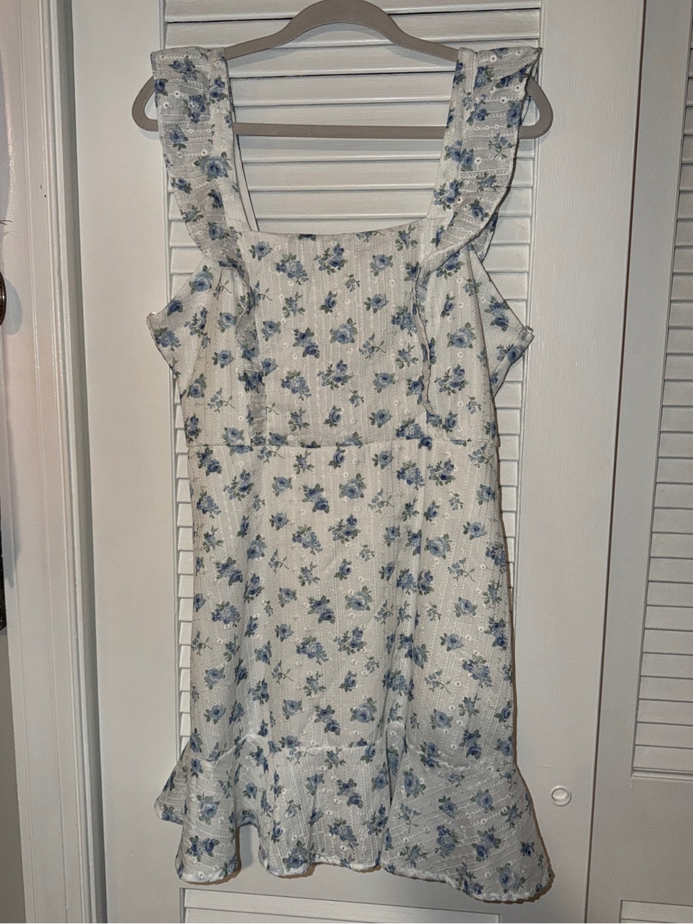 Blue Floral Ruffle Mini Dress Tie Back